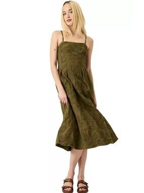 NWT Luxely Square-Neck A-Line Midi Dress in Capulet Olive, size 16